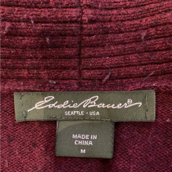 Eddie Bauer- burgundy long sleeve cowl v-neck sweater, soft, cozy - Picture 2 of 3